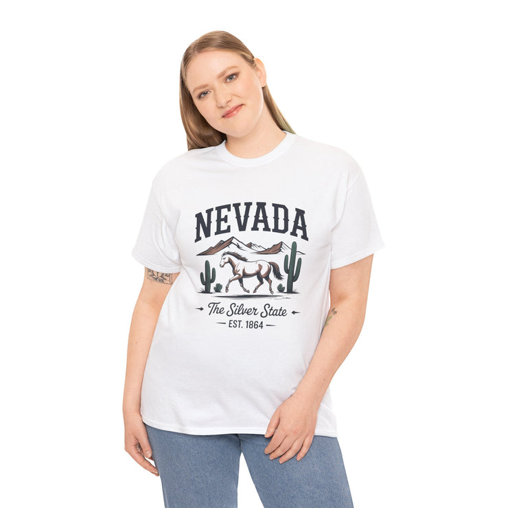 Nevada Graphic Unisex Heavy Cotton Tee, Casual Wear, State Pride Shirt, Travel Gift, Summer Clothing, USA States Design
