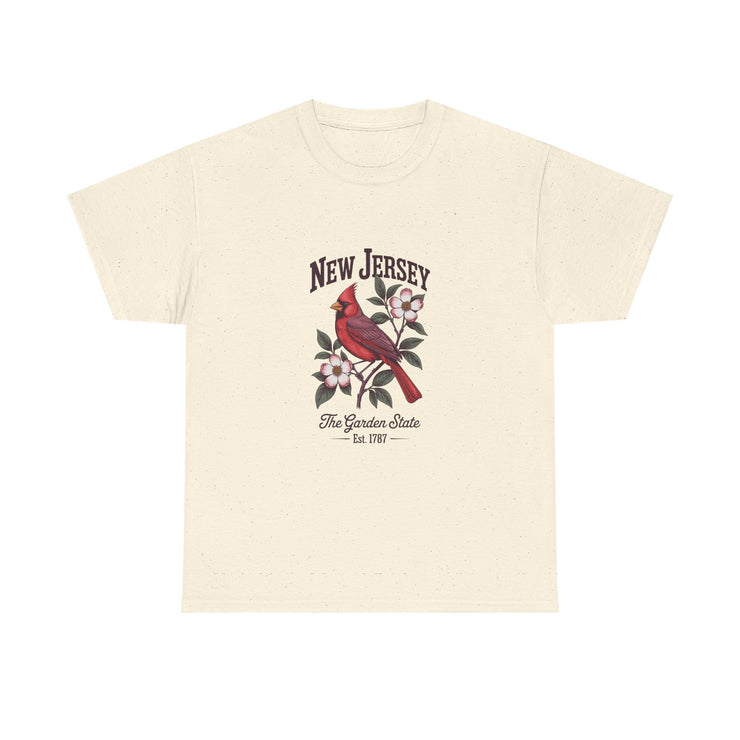 New Jersey Cardinal Tee, Vintage Style T-Shirt, Unisex Cotton Tee, Garden State Gift, Bird Lover Apparel, Casual Wear, USA States Design