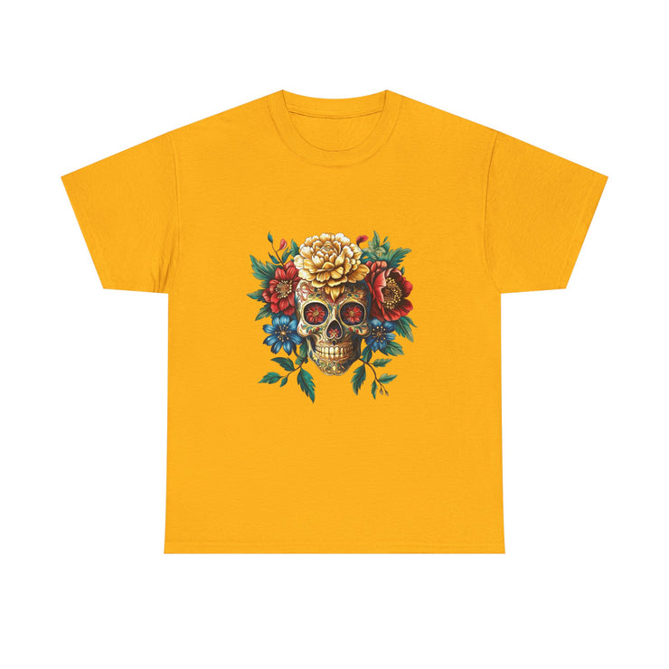 Floral Skull Tee - Unisex Heavy Cotton | Boho Style Shirt, Festival Wear, Gothic Aesthetic, Unique Gift, Casual Everyday Top