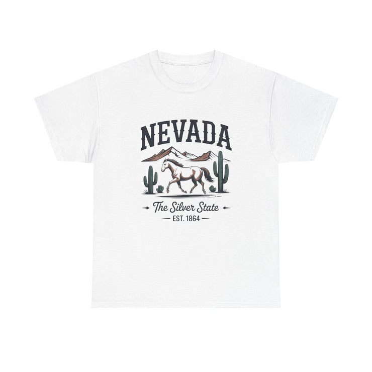 Nevada Graphic Unisex Heavy Cotton Tee, Casual Wear, State Pride Shirt, Travel Gift, Summer Clothing, USA States Design