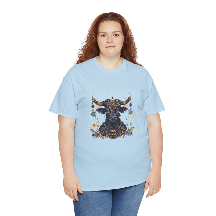 Boho Bull Graphic Tee | Unisex Heavy Cotton T-Shirt | Festival Wear, Gift for Nature Lovers, Casual Outfit, Animal Art