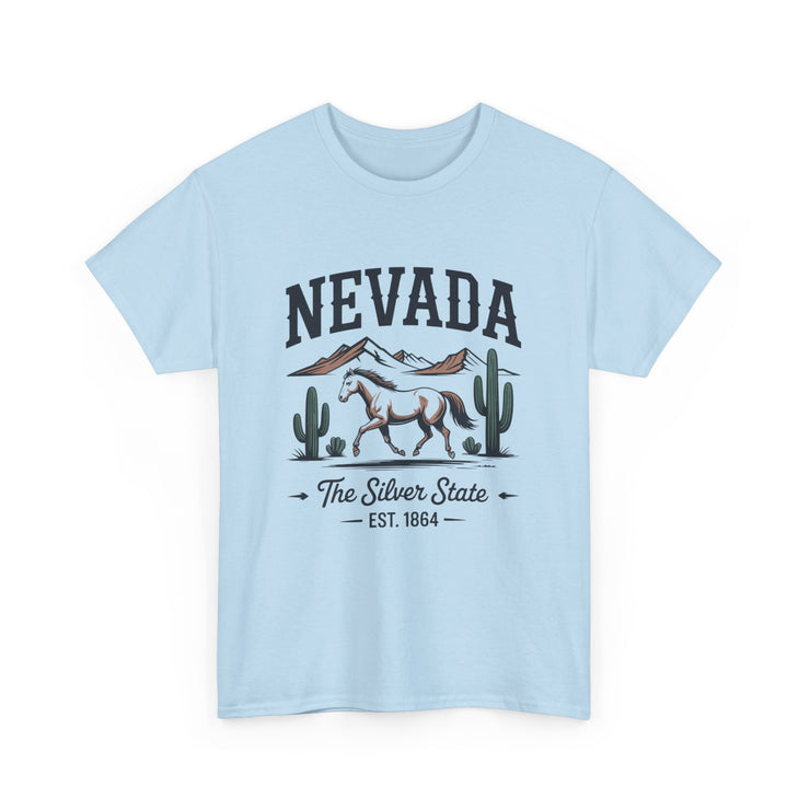 Nevada Graphic Unisex Heavy Cotton Tee, Casual Wear, State Pride Shirt, Travel Gift, Summer Clothing, USA States Design