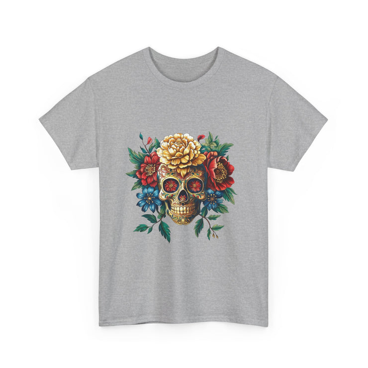 Floral Skull Tee - Unisex Heavy Cotton | Boho Style Shirt, Festival Wear, Gothic Aesthetic, Unique Gift, Casual Everyday Top