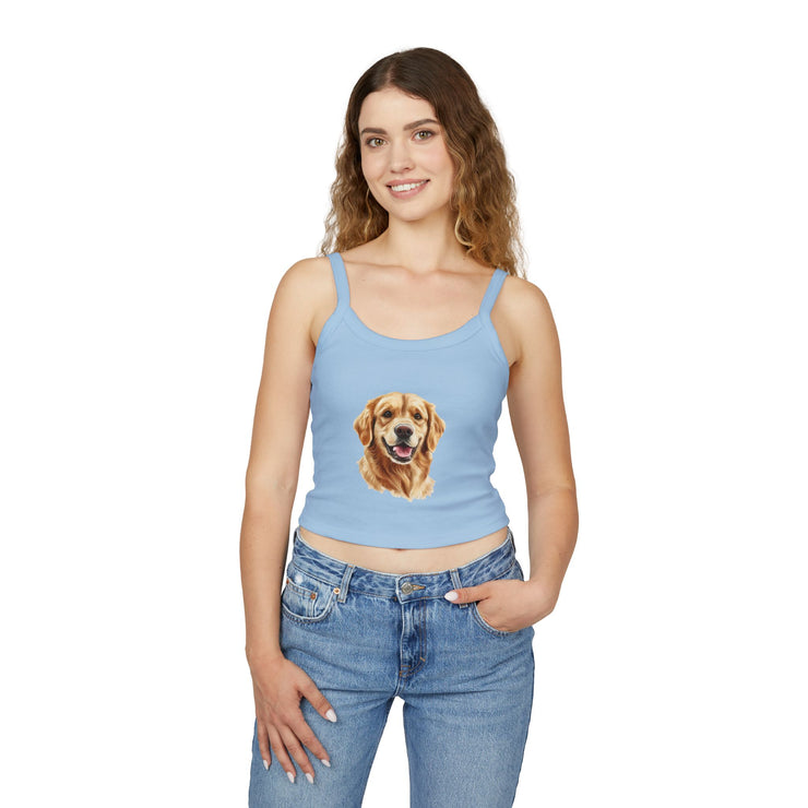 Golden Retriever Dog Lover's Spaghetti Strap Tank Top, Cute Pet Apparel, Gift for Dog Moms, Summer Top, Animal Lover Shirt