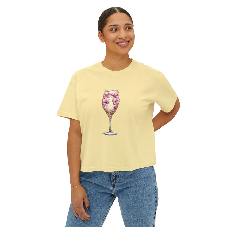 Floral Glam Women's Boxy Tee, Summer Casual Top, Gift for Her, Party Wear, Trendy Graphic Shirt Women T-Shirt