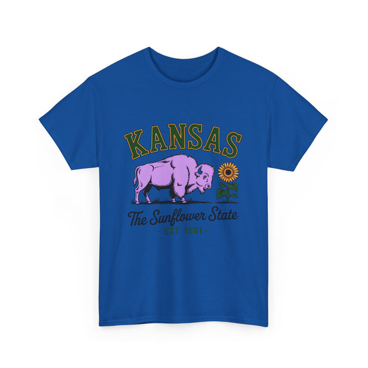 Kansas Sunflower State Tee, Unisex Heavy Cotton T-Shirt, Gift for Kansas Lovers, Cute State Pride Shirt, Fun Souvenir, Everyday Wear