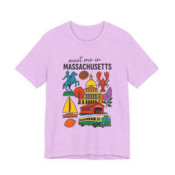 Meet Me in Massachusetts Tee - Unisex Jersey Short Sleeve Shirt, Massachusetts Travel T-Shirt, USA States Design