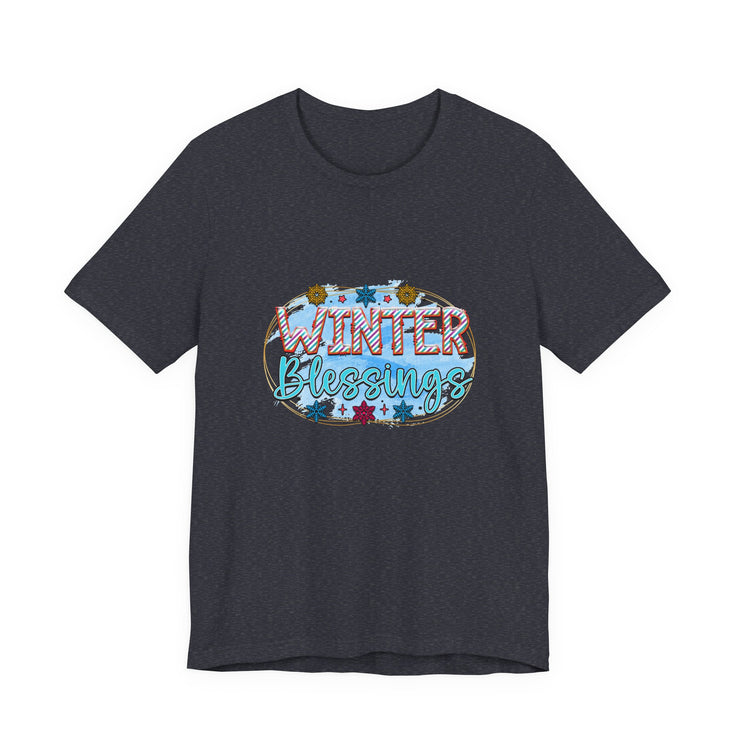 Winter Blessings Unisex Jersey Tee, Cozy Winter T-shirt, Holiday Gift, Seasonal Apparel, Comfortable Casual Wear