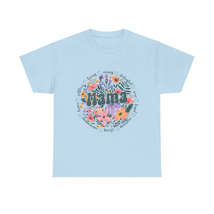 Floral 'Mama' Unisex Heavy Cotton Tee, Perfect for Mother's Day, Gifts for Mom, Birthday Apparel,