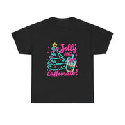Jolly and Caffeinated Tee, Fun Holiday T-Shirt, Christmas Shirt, Unique Gift, Comfortable Cotton Tee, Festive Apparel