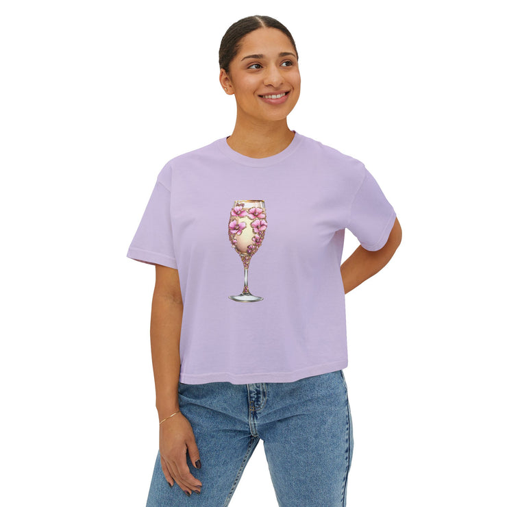 Floral Glam Women's Boxy Tee, Summer Casual Top, Gift for Her, Party Wear, Trendy Graphic Shirt Women T-Shirt