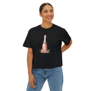 Chic Women's Boxy Tee with Champagne Bottle Design, Casual T-Shirt, Wedding Gift, Brunch Outfit, Floral Tee, Summer Style
