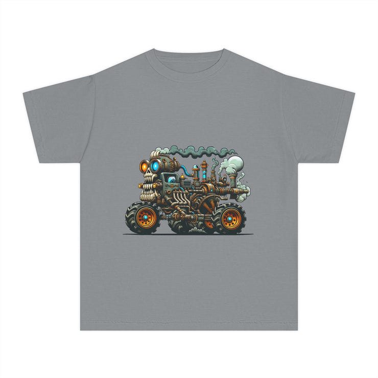 Youth Tee, Cool Graphic Shirt for Kids, Steam Engine Design, Perfect for Birthdays, Playtime, Fun Unique Gift