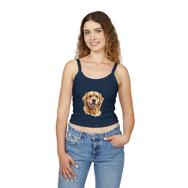 Golden Retriever Dog Lover's Spaghetti Strap Tank Top, Cute Pet Apparel, Gift for Dog Moms, Summer Top, Animal Lover Shirt