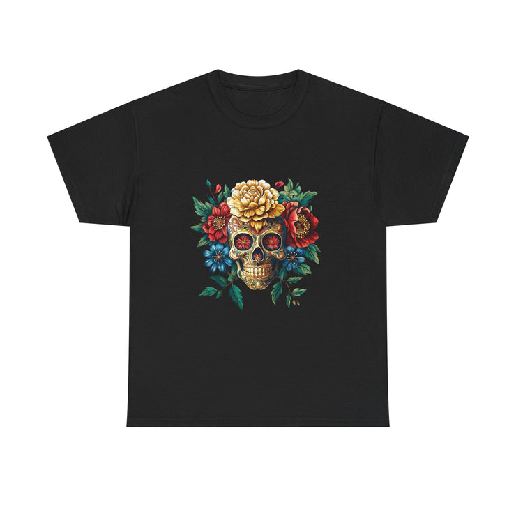 Floral Skull Tee - Unisex Heavy Cotton | Boho Style Shirt, Festival Wear, Gothic Aesthetic, Unique Gift, Casual Everyday Top