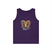Bohemian Floral Ram Tank Top - Unisex Cotton Singlet, Artistic Apparel, Summer Wear, Festival Fashion, Nature Lover Gift