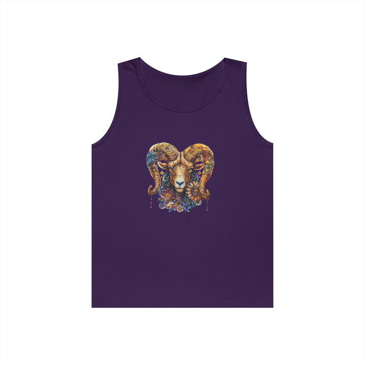 Bohemian Floral Ram Tank Top - Unisex Cotton Singlet, Artistic Apparel, Summer Wear, Festival Fashion, Nature Lover Gift
