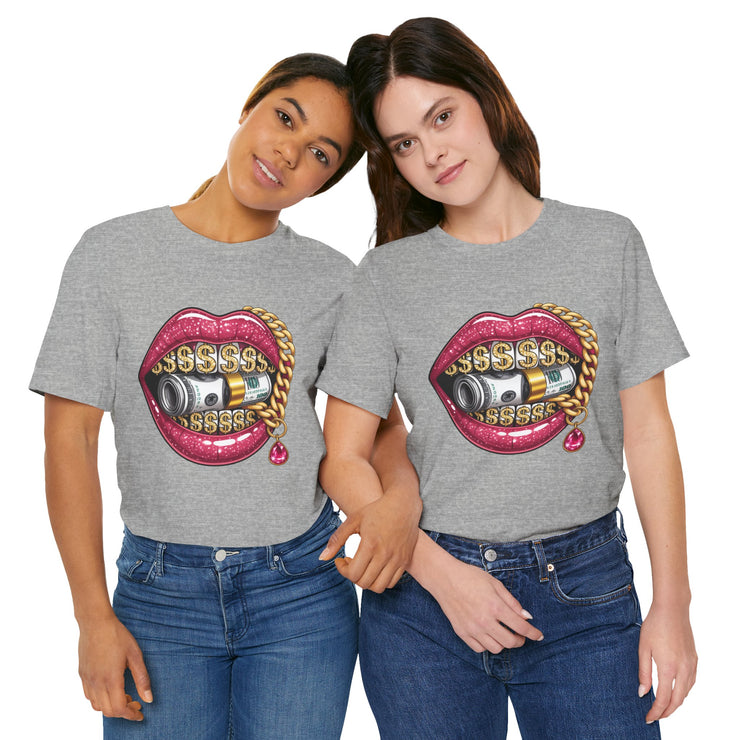 Glamorous Money Lips Tee, Trendy Graphic Shirt, Fashion Statement Tee, Gift for Her, Casual Streetwear