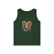 Bohemian Floral Ram Tank Top - Unisex Cotton Singlet, Artistic Apparel, Summer Wear, Festival Fashion, Nature Lover Gift