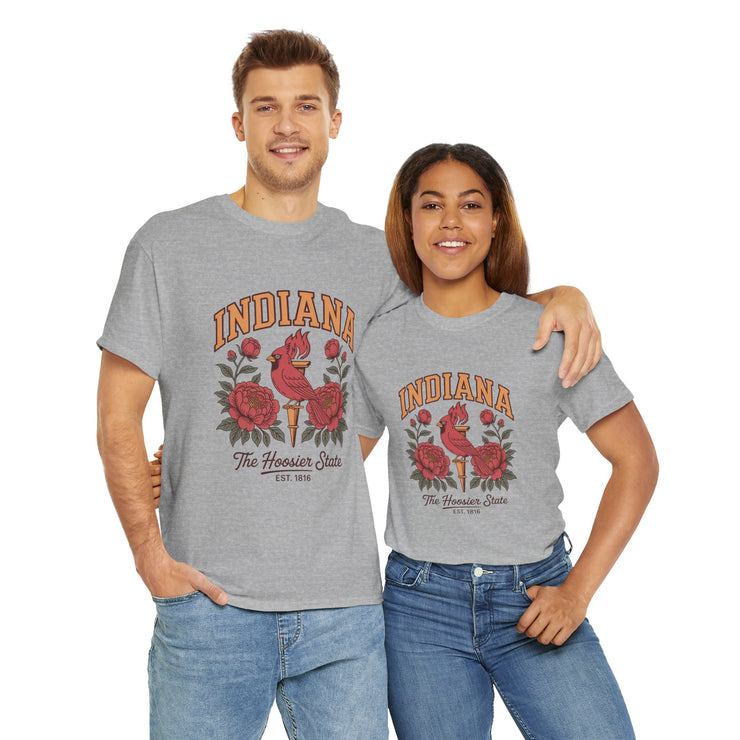 Indiana Floral T-Shirt, Unisex Heavy Cotton Tee for Hoosier State Lovers, Casual Wear, Gift for Indiana Residents, Summer Style