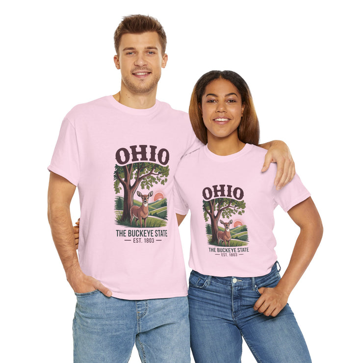 Ohio Vintage Graphic Tee, Unisex Cotton Shirt, Buckeye State Gift, Nature Lover Tee, Casual Wear, Ohio Pride Clothing, USA States Design