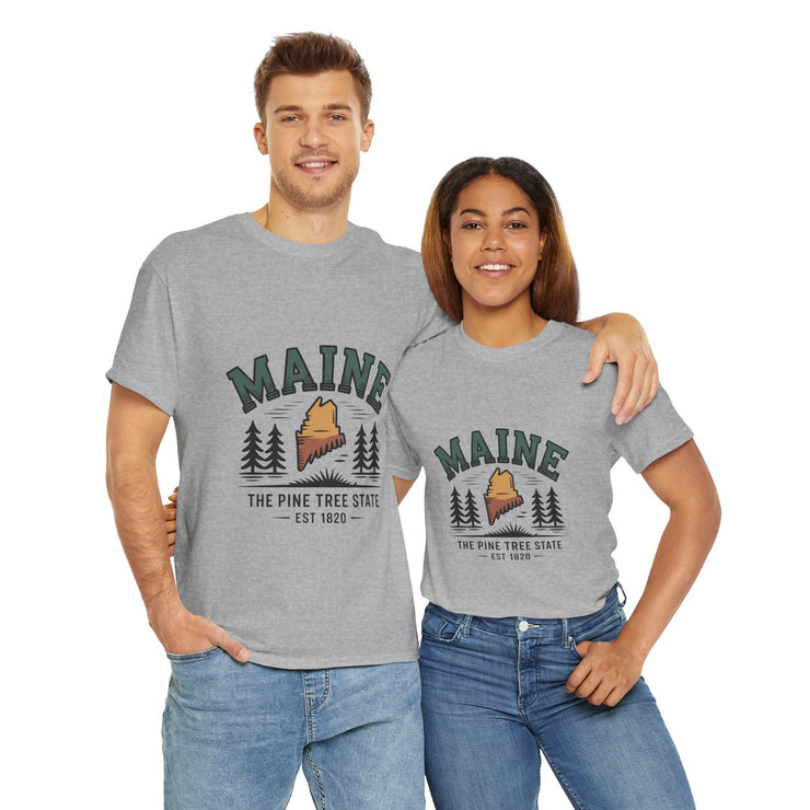 Maine Adventure Tee, Unisex Heavy Cotton T-Shirt, Casual Wear, Nature Lover Gift, Vacation Souvenir, Summer Outfit, USA States Design