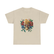 Floral Skull Tee - Unisex Heavy Cotton | Boho Style Shirt, Festival Wear, Gothic Aesthetic, Unique Gift, Casual Everyday Top