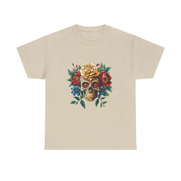 Floral Skull Tee - Unisex Heavy Cotton | Boho Style Shirt, Festival Wear, Gothic Aesthetic, Unique Gift, Casual Everyday Top