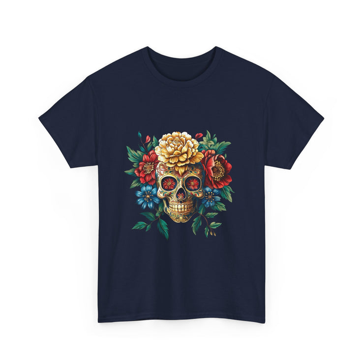 Floral Skull Tee - Unisex Heavy Cotton | Boho Style Shirt, Festival Wear, Gothic Aesthetic, Unique Gift, Casual Everyday Top