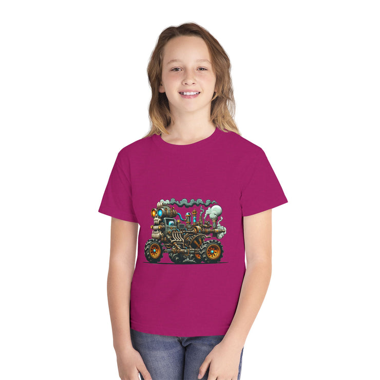 Youth Tee, Cool Graphic Shirt for Kids, Steam Engine Design, Perfect for Birthdays, Playtime, Fun Unique Gift