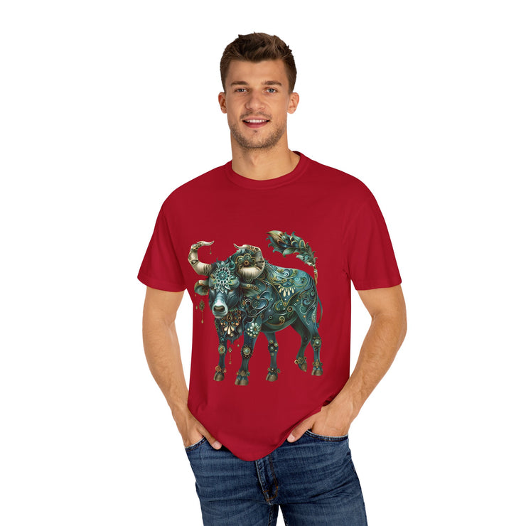 Bohemian Bull T-Shirt, Artistic Graphic Tee, Unisex Shirt for Cow Lovers, Gift for Occasions, Casual Wear, Eco-Friendly Style