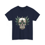 Skull & Greenery Unisex Heavy Cotton Tee - Edgy Graphic Shirt for Casual Wear, Festival Clothing, Gift for Him/Her, Summer Vibes.