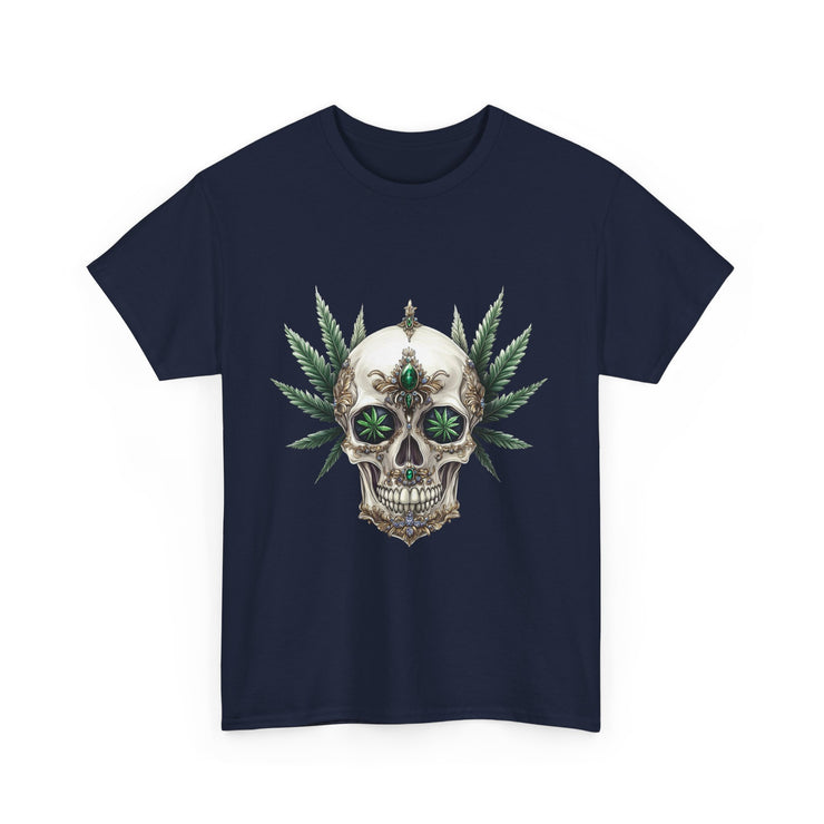 Skull & Greenery Unisex Heavy Cotton Tee - Edgy Graphic Shirt for Casual Wear, Festival Clothing, Gift for Him/Her, Summer Vibes.