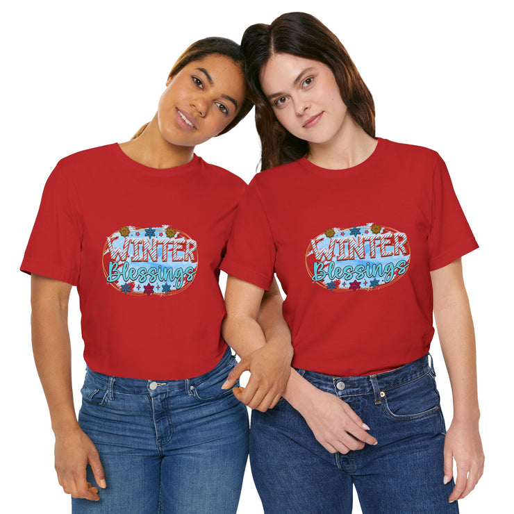 Winter Blessings Unisex Jersey Tee, Cozy Winter T-shirt, Holiday Gift, Seasonal Apparel, Comfortable Casual Wear