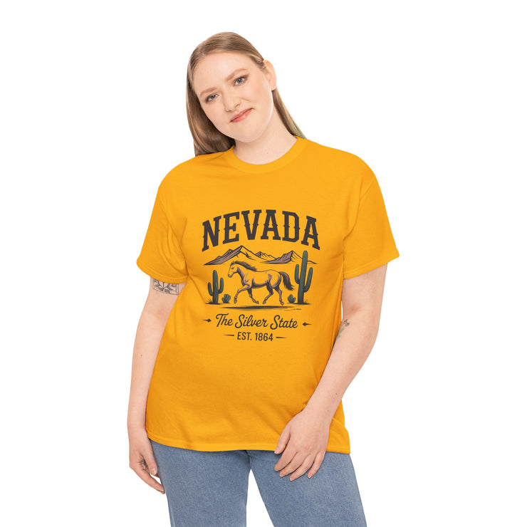 Nevada Graphic Unisex Heavy Cotton Tee, Casual Wear, State Pride Shirt, Travel Gift, Summer Clothing, USA States Design