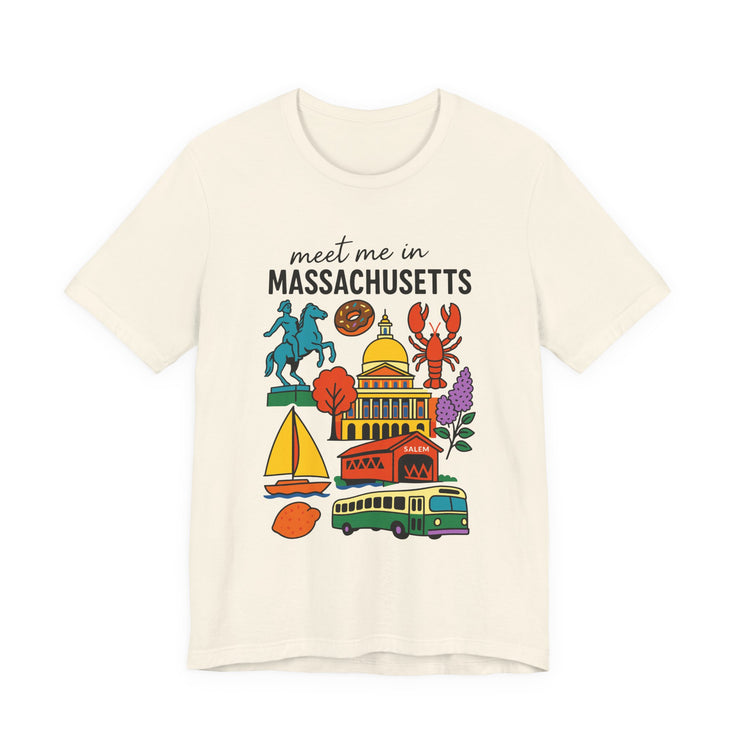 Meet Me in Massachusetts Tee - Unisex Jersey Short Sleeve Shirt, Massachusetts Travel T-Shirt, USA States Design