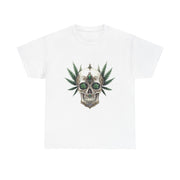 Skull & Greenery Unisex Heavy Cotton Tee - Edgy Graphic Shirt for Casual Wear, Festival Clothing, Gift for Him/Her, Summer Vibes.