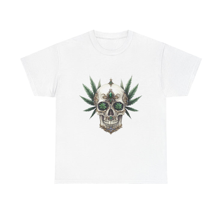 Skull & Greenery Unisex Heavy Cotton Tee - Edgy Graphic Shirt for Casual Wear, Festival Clothing, Gift for Him/Her, Summer Vibes.