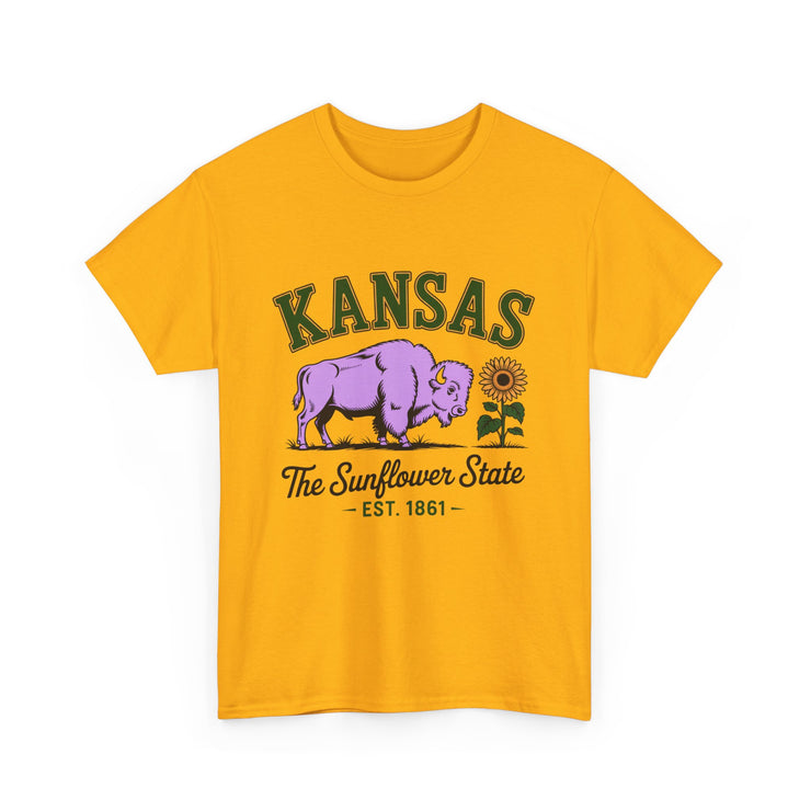 Kansas Sunflower State Tee, Unisex Heavy Cotton T-Shirt, Gift for Kansas Lovers, Cute State Pride Shirt, Fun Souvenir, Everyday Wear