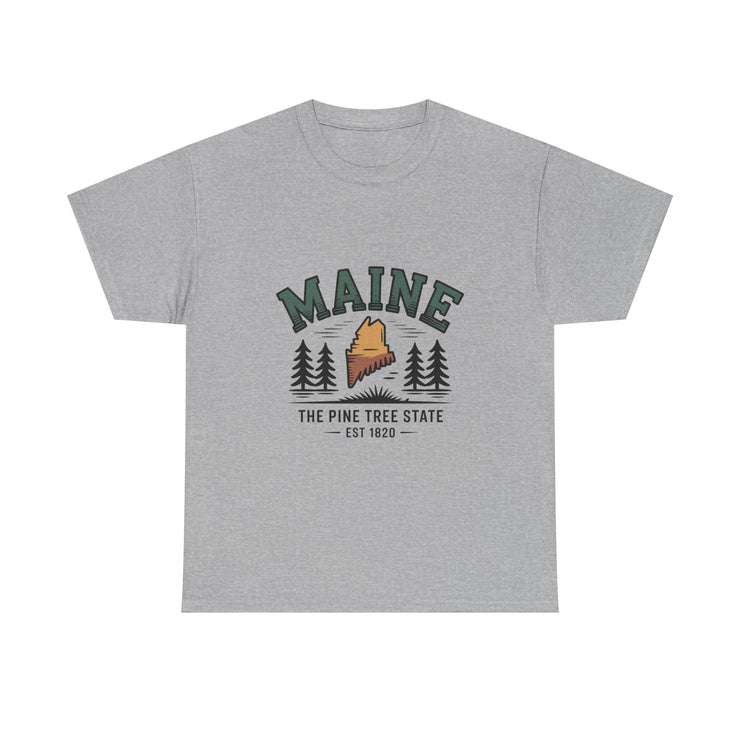 Maine Adventure Tee, Unisex Heavy Cotton T-Shirt, Casual Wear, Nature Lover Gift, Vacation Souvenir, Summer Outfit, USA States Design