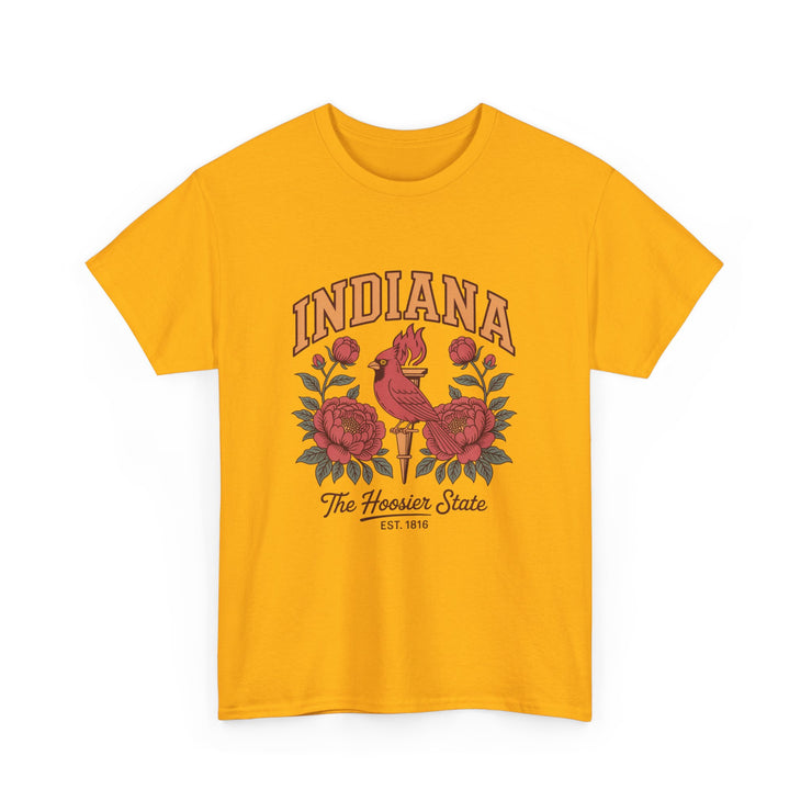 Indiana Floral T-Shirt, Unisex Heavy Cotton Tee for Hoosier State Lovers, Casual Wear, Gift for Indiana Residents, Summer Style