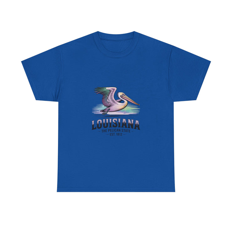 Louisiana Pelican Unisex Heavy Cotton Tee, Coastal Vibes Shirt, Gift for Louisiana Lovers, Casual Wear, Beach Trip T-Shirt, USA States Design