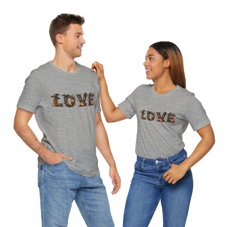 Love Typography Unisex Tee, Casual Love Shirt, Gift for Her, Heartfelt Tee, Valentine's Day Gift, Halloween Design